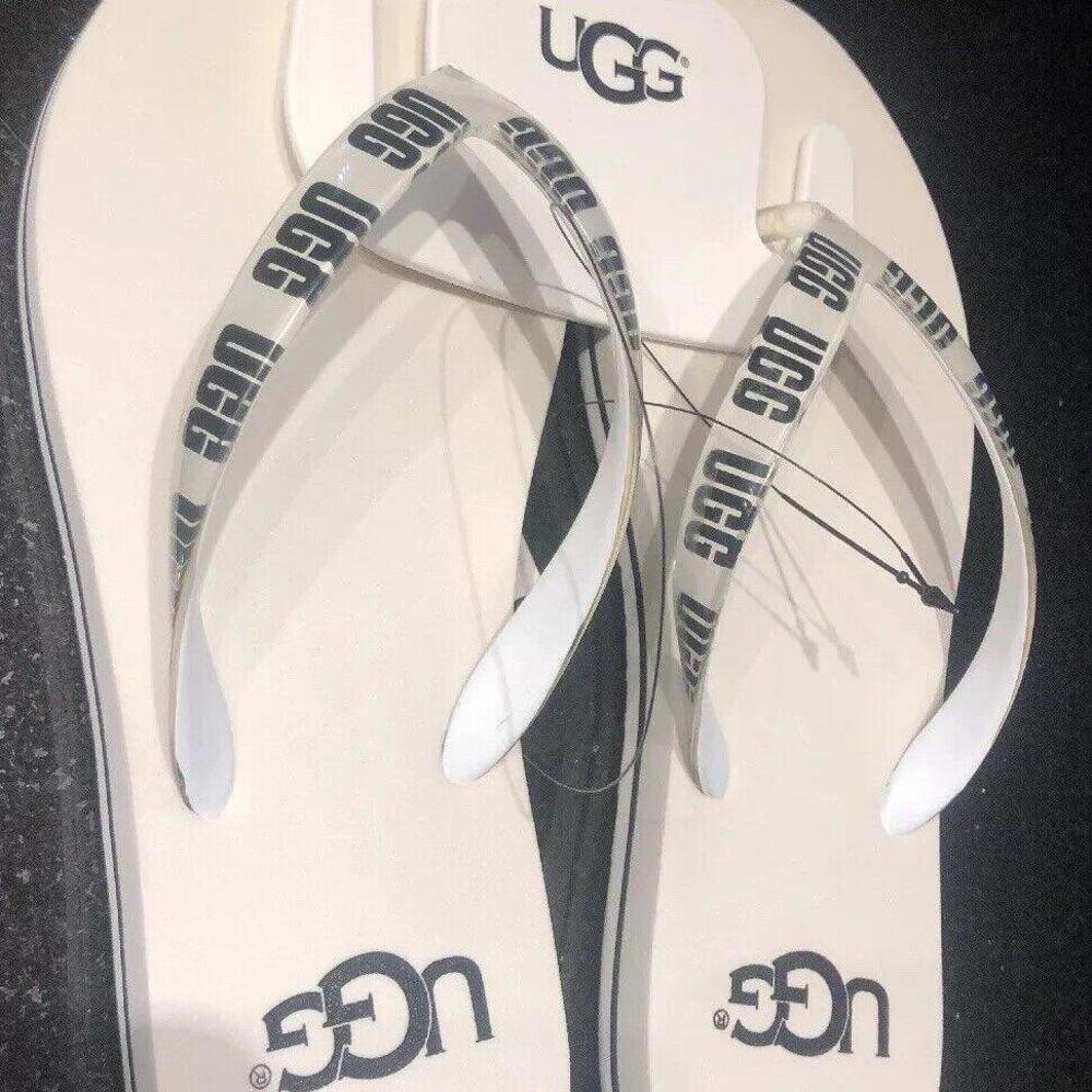 NEW UGG WOMEN SANDAL SIZE 5 SEMI GRAPHIC FLIP FLOP WHITE RV $40